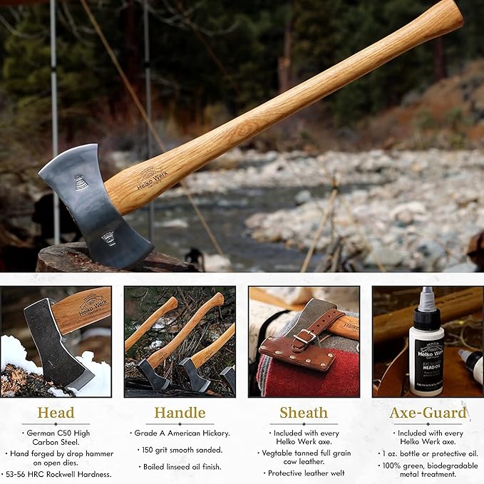 1844 Helko Werk Germany Classic Odyssey Double Bit Axe - Made in Germany Double Bit Axe and Felling Axe for Cutting Large Timber, Felling Trees - Head 3.5 lbs, Handle 30 in. (Odyssey) #10600