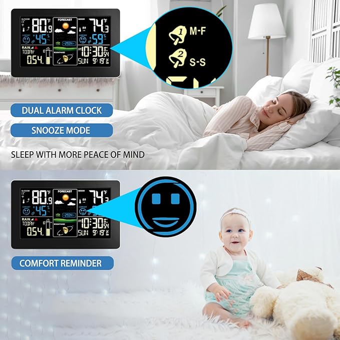 Digital Rain Gauge and Weather Station, Wireless Rain Gauge Outdoor, Home Weather Stations Wireless Indoor Outdoor with Thermometer, Barometer, Hygrometer, Atomic Clock, Weather Forecast and Alerts