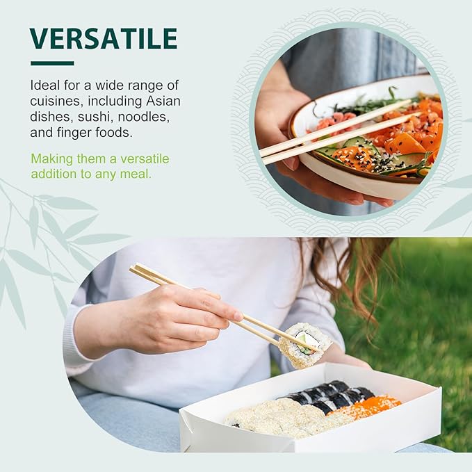 Soeos 100 Disposable Chopsticks Bulk - Natural Wooden Chopsticks & Bamboo Chopstick for Sushi, Takeout, Party - Splinter-Free, Individually Wrapped Single-Use Chopstick (Approx.100 Pairs)