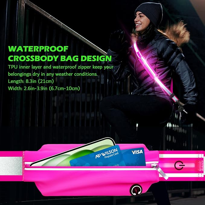 Reflective Sash Gear for Walking at Night,LED Reflective Belt Safety Lights,Lights for Night Dog Walking,High Visibility Type-C Rechargeable with Phone Holder for Men Women