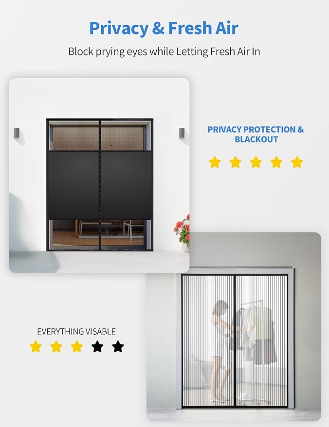 Magnetic Screen Door with Privacy Protection, Upgraded PET Mesh Screen for Hands Free Entrance & Keep Out Bugs, Fit for 72"x80" Sliding Door,Large Patio Door and French Door