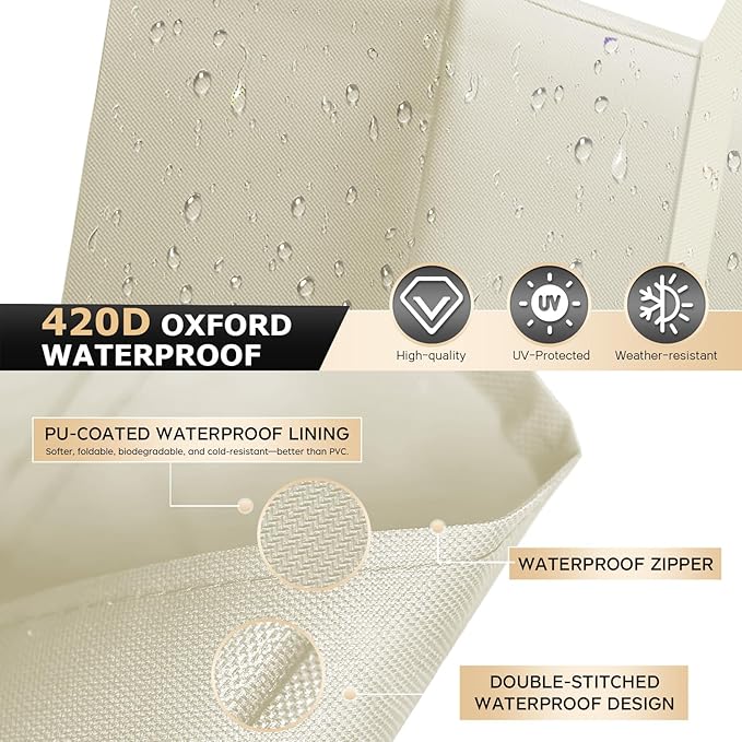 Cushion Storage Bag Waterproof Outdoor Cushions Storage Bag 68" L x 30" W x 20" H Large Patio furniture Cushion Storage Bags with Handle and Zipper (Beige, 1 Pack)