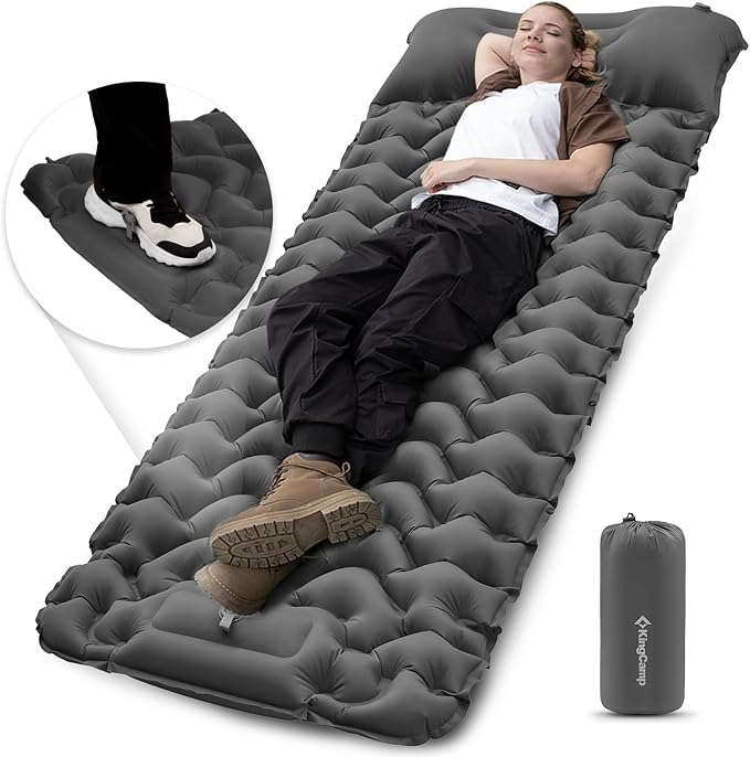 KingCamp Sleeping Pad for Camping, Ultralight Connectable Inflatable Sleeping Pad Camping Mattress with 6.3" Built-in Pillow & Foot Pump for Backpacking Hiking Tent Cot