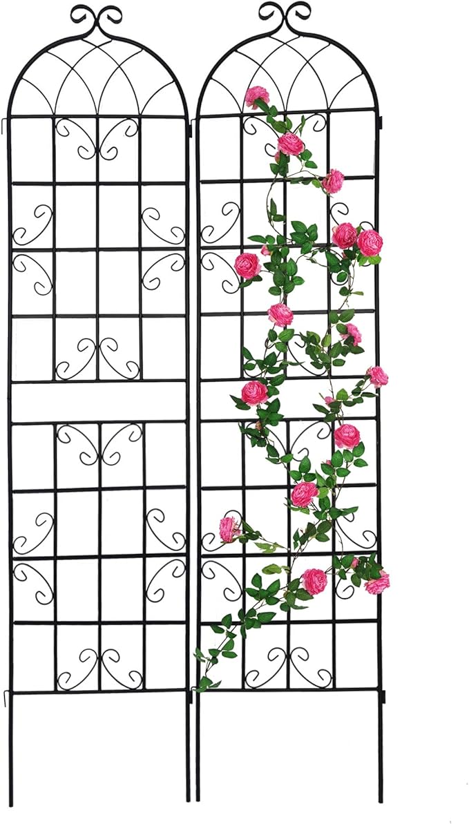 2 Pack Metal Garden Trellis 86.7" H Garden Fence Rustproof Trellis for Climbing Plants Support Roses Flower Outdoor Lawn, Black 7.2 FT Tall
