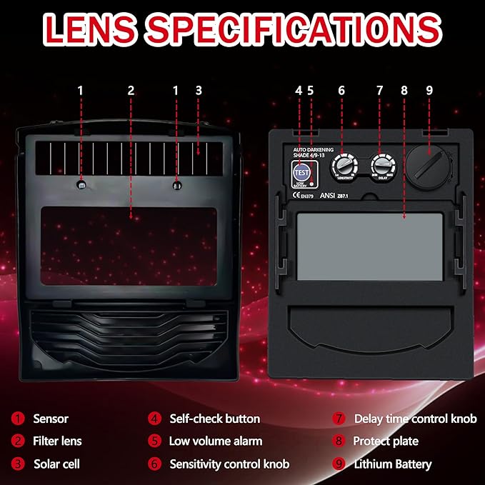 Auto Darkening Welding Helmet with Large Viewing Screen, Solar Powered, Adjustable Shade Range 9-13, Lightweight Welding Mask for TIG MIG ARC Plasma Cutting
