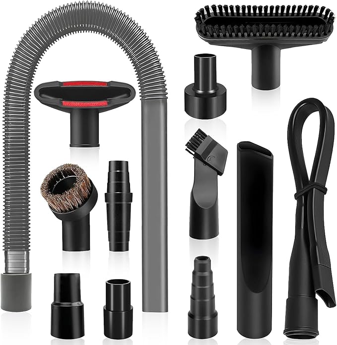 12-Piece 1 1/4 Inch Shop Vac Attachments Cleaning Kit With Dryer Lint Vac Attachment/Round Vacuum Brush/Flexible Crevice Tool (Hose Adapters for 1 1/4" to 2 1/2"Hoses)