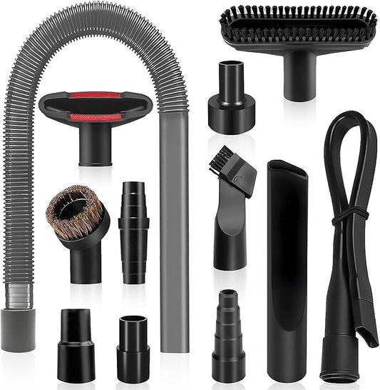 12-Piece 1 1/4 Inch Shop Vac Attachments Cleaning Kit With Dryer Lint Vac Attachment/Round Vacuum Brush/Flexible Crevice Tool (Hose Adapters for 1 1/4" to 2 1/2"Hoses)