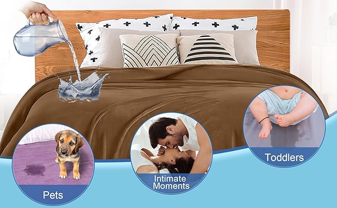 King Size Waterproof Blanket, Water Resistant, Water Proof, Stain Proof, Leakproof & Spill-Proof Reversible Flannel Fleece (Velvet Brown & Twilight Blue, 90x108)