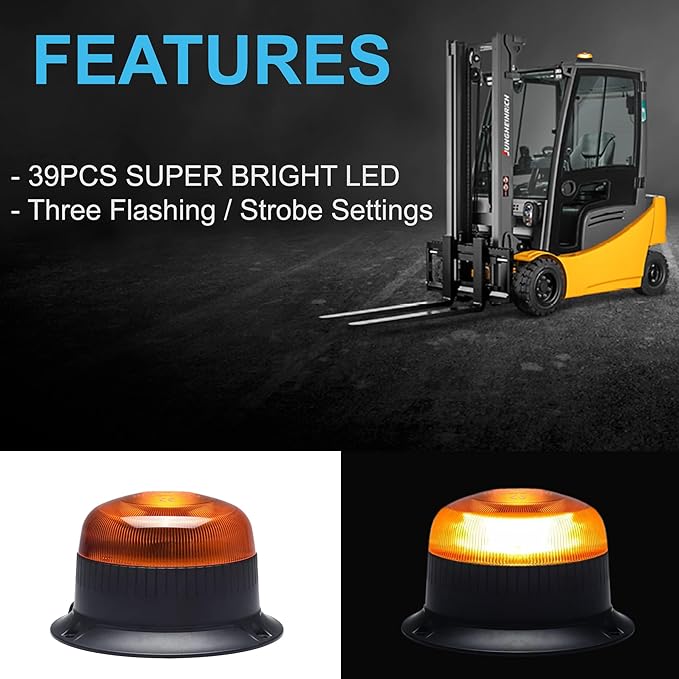 HQRP Amber Beacon Emergency Strobe Construction LED Lights Magnetic Mount, Flashing Caution Safety Warning LED Light for Vehicles, Truck, Golf Cart, Tractor, Postal Car, ATV, UTV, Snow Plow, Forklift