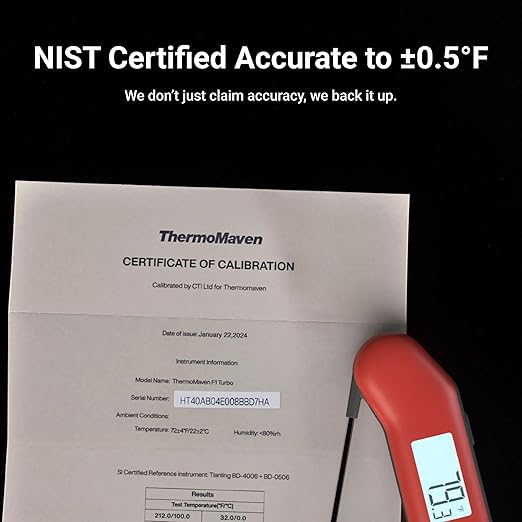 ProfessionaI Meat Thermometer Digital, 3X Faster 0.5 Sec Instant Read, NIST Certified Accuracy ±0.5°F, 100% Waterproof Probe, Auto-Rotate Bright Indicator, for Candy/Grill/BBQ, Red & Gray