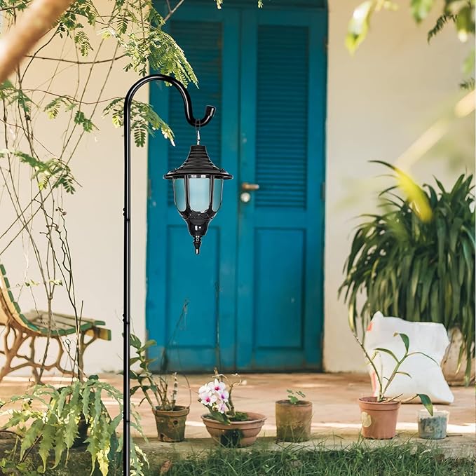 GOFORWILD Shepherd?™s Hooks 2 Pack Black, 65 inches Tall, Adjustable Garden Hook for Outdoor, Hanging Plant, Solar Lights, Lanterns, Bird Feeders, Garden Stake and Wedding Decor, 7015