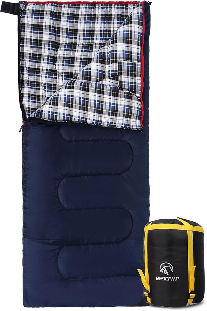 REDCAMP Cotton Flannel Sleeping Bag for Camping Backpacking, Adults Cold Weather Envelope Sleeping Bags with 2/3/4/6lbs Filling