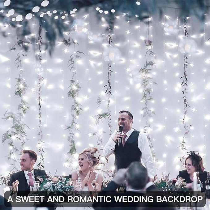 suddus White Curtain Lights for Bedroom Wall, 200 Led Twinkle Lights with Remote 8 Modes Timer, USB Plug-in String Lights for Wedding, Party, Backdrop, Birthday, Window Decorations, (6.5ft*6.5ft)