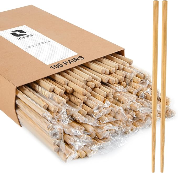 100Pairs Bamboo Chopsticks Disposable | Individually Wrapped | Bulk | Separated | Round | Premium Quality-（9.45in)