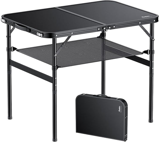 Folding Camping Table, 36" x 24" Portable Table Adjustable Height Max 28 inch Aluminum Folding Table with Storage Net, Lightweight, Portable Handle for Travel, Outdoor, Backyard (Black)
