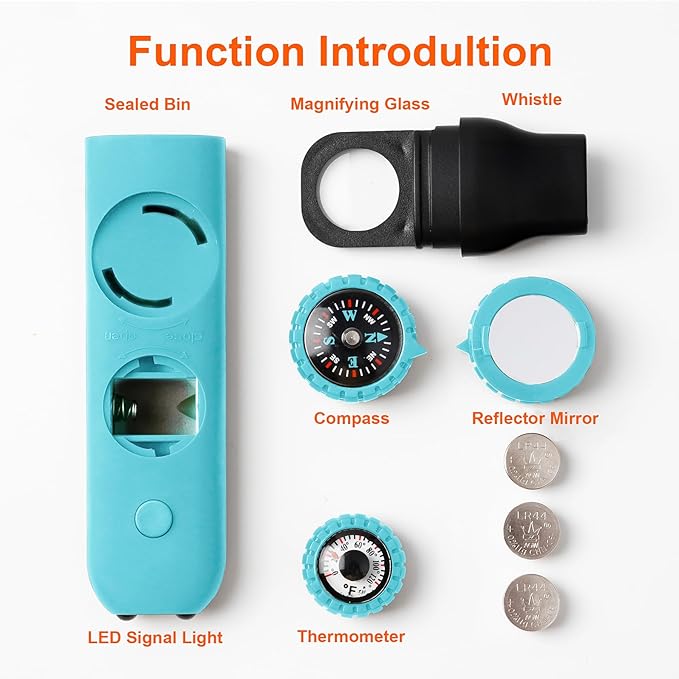 Emergency Survival Safety Whistle，Whistle for Kids with Lanyard,Compass,Thermometer,Ideal for Kayaking, Boating, Hiking, Camping, Climbing
