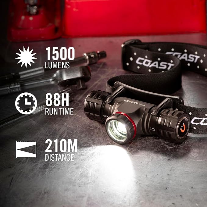 Coast XPH30R 1200 Lumen USB-C Rechargeable Dual Power Headlamp with Twist Focus Beam and Magnetic Base, Black