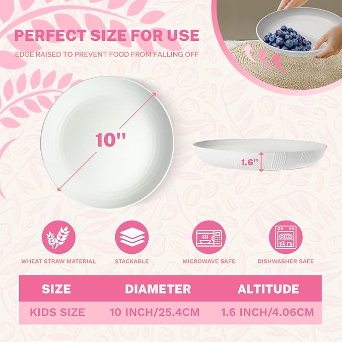 Homienly Deep Dinner Plates, Wheat Straw Plates 10 inch Set of 8, Unbreakable Plates for Kitchen, Kids, Lightweight Microwave and Dishwasher Safe Camping Plate Set for Salad, Dinner, Fruit - White