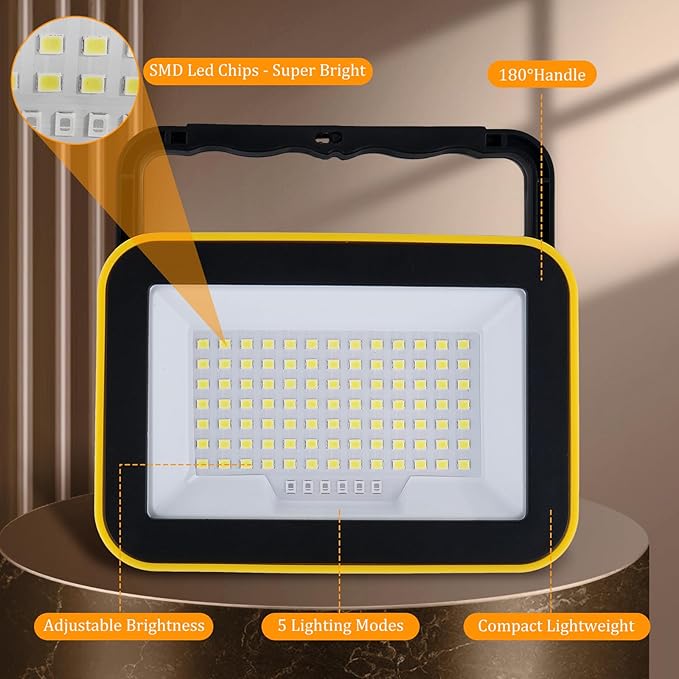 6 Pack Work Light Portable SMD LED Super Bright Rechargeable Flood Light Working Lamp Stand USB Cordless Battery Powered Worklight Tool for Outdoor Camping
