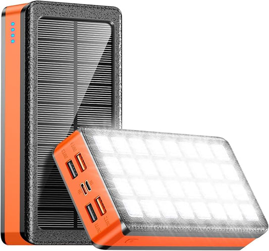Solar Charger Power Bank 66800mAh Portable Charger with USB-C in/Output 22.5W QC3.0 Fast Charging 5 Out Ports Battery Pack Built-in 32 Led Flashlights for iPhone Samsung Tablet Camping