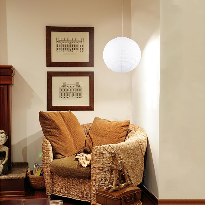 White Round Paper Lanterns-19.68" Large Hanging Paper Lantern Lamp, Chinese/Japanese Paper Lantern Pendant Light for Party Decoration, Wedding, Home Decor Ceiling Lampshade(1 Pack)
