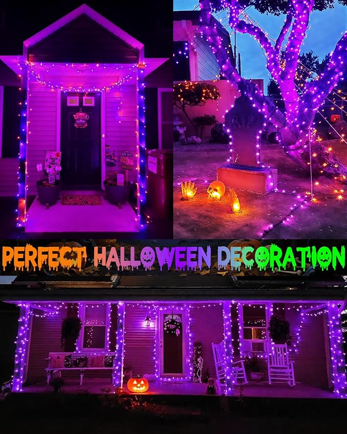 Smart Color Changing Halloween Lights, 2Pack 164FT 400LED Purple, Orange and Green App Control RGB LED String Light with Remote & Timer, Twinkle Christmas Tree Light Waterproof Halloween Decorations