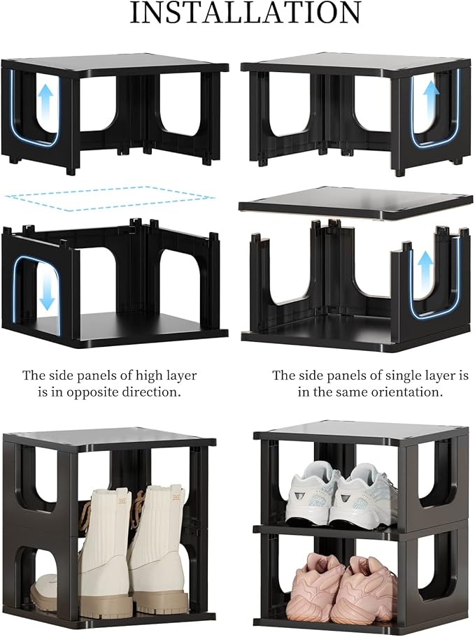 Shoe Organizer Rack for Small Spaces 5 Tier Plastic Vertical Narrow Shelves for Closet Black Shoe Holder, Stand for Entryway Storage Boots Organizer Stackable Cabinet