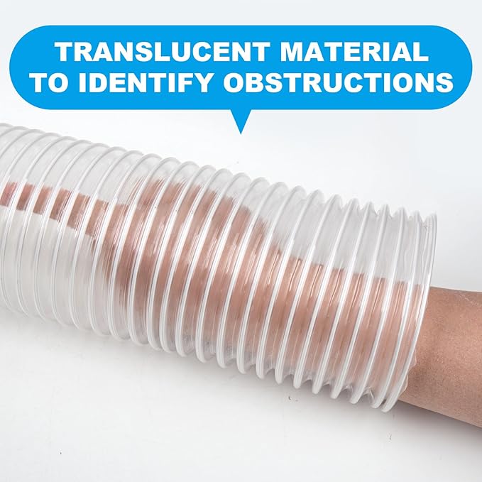 2 1/2" x 50' Heavy PVC Dust Collection Hose,Flexible Clear Debris and Fume Collection Hose with Stainless Steel Hose Clamps for Dust Collectors with 2 1/2" Ports, Ideal for Shop Vacuums