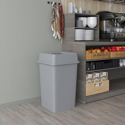 35 Gallon Gray Square Commercial Trash Garbage Can with Lid | Outdoor Office Restaurant School Kitchen
