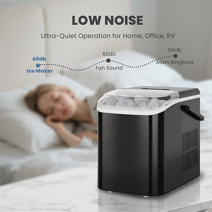 DUMOS Fast & Quiet Ice Maker for Countertop – 9 Bullet Cubes in 6 Mins, 26lbs/Day, Self-Cleaning Portable Ice Machine with Handle for Home, Kitchen, Dorm, Black