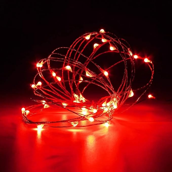 4-Pack Fairy Lights Battery Operated with Timer, 16FT 50 LED Waterproof Starry String Lights Outdoor Indoor Mini Cuttable Lights for Bedroom Home Wedding Christmas Halloween Parties Centerpiece (Red)