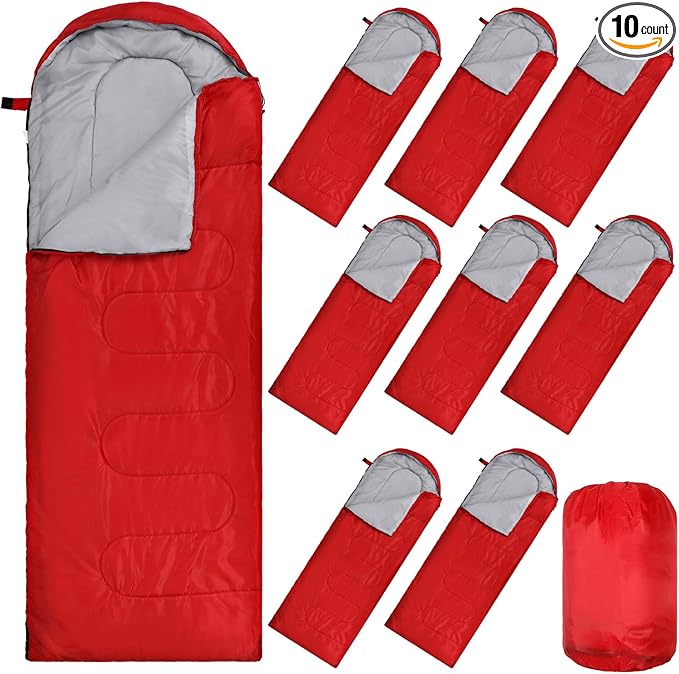10 Pcs 0 Degree Camping Sleeping Bags Bulk for Adults Cold Weather Sleeping Bags 4 Season Warm Waterproof Lightweight with Compression Sack for Backpacking Hiking Travel Homeless