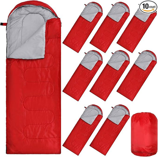 10 Pcs 0 Degree Camping Sleeping Bags Bulk for Adults Cold Weather Sleeping Bags 4 Season Warm Waterproof Lightweight with Compression Sack for Backpacking Hiking Travel Homeless