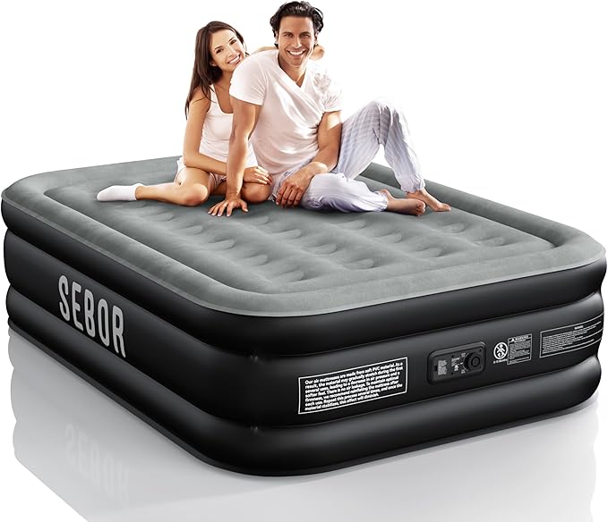 Air Mattress Full with Built-in Pump 18", Comfortable Self-Inflating Air Mattress with High-Speed Pump, Durable Blow Up Mattress Full with Storage Bag for Guests, Camping, Travel