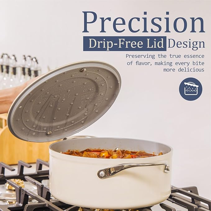3.5qt Nonstick Ceramic Sauce Pan with Lid (8.19") Even Heat Distribution, Non Toxic & PFAS Free Healthy Cooking Pot for All Stovetops (Induction/Gas/Electric), Oven Safe 500°F, Cream