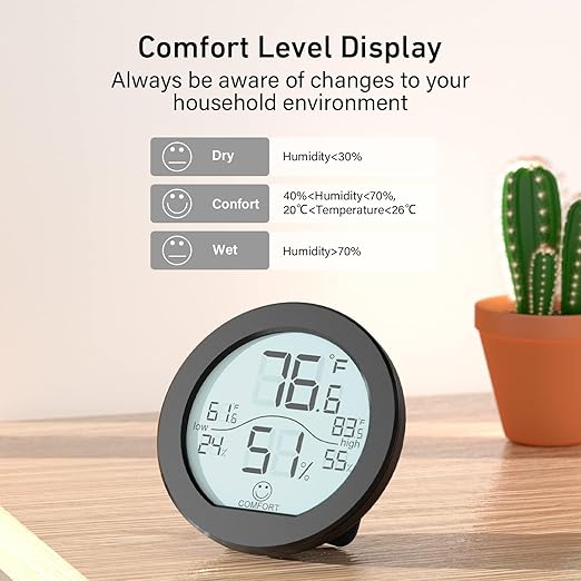SECRUI Indoor Digital Hygrometer 3 Pack Room Thermometer and Humidity Gauge LCD with Max and Min Records (Black)