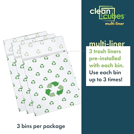 30 Gallon Multi-Liner Disposable Trash Cans (3-Pack) with Fitted Trash Bags - Reusable Garbage and Recycling Bins for Parties, Events, and More (Recycle - 17" Height x 14" Width x 30" Depth)