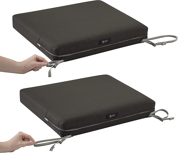 Classic Accessories Ravenna Water-Resistant 21 x 19 x 3 Inch Patio Seat Cushion, Espresso, Chair Seat Cushion