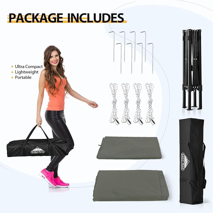 EAGLE PEAK Flex Ultra Compact 4x4 Pop-up Canopy, Sun Shelter, Changing Room, Portable Privacy Canopy Cabana for Pool, Fashion Photoshoots, or Camping, Dark Gray