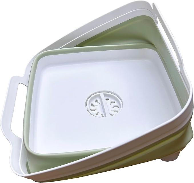 9L (2.4Gal) Dish Basin Collapsible with Drain Plug , Space Saveing Kitchen Storage Tray Dish Wash Basin, Portable Dish Tub, Foldable Dishpan for Camping ,RV,Green