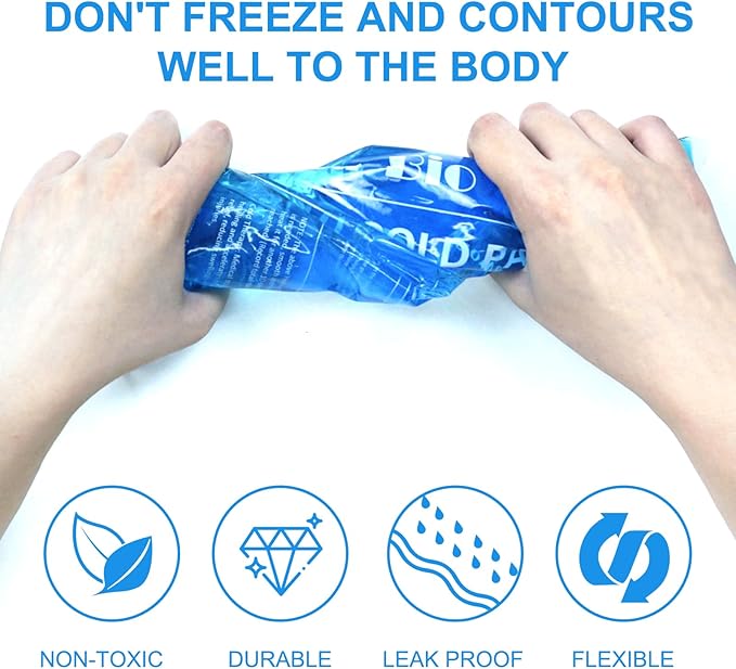 Gel Soft Flexible Ice Packs for Injuries Reusable, 2Pack-12" X 4.7", Freezer Cold Pack, Hot Cold Compress Cooling Gel Pad for Neck, Ankle, Knee, Leg, Shoulder, Elbow, Wrist, Feet Injury Pain Relief