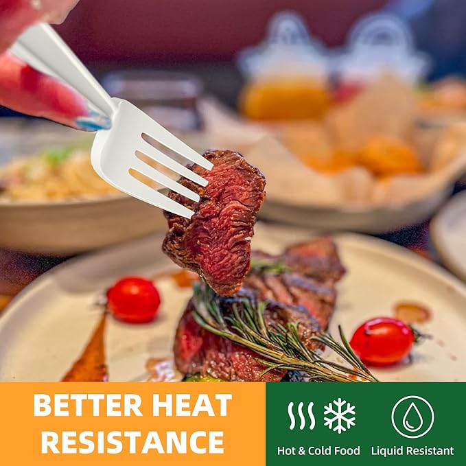 100% Compostable Fork, 7" 150pcs Disposable Cornstarch Forks Heavy Duty Cutlery BPI Certified Eco-Friendly Utensils Biodegradable Party Dinner Supplies No Plastic, Ivory White