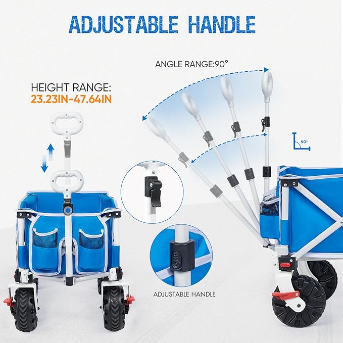 49" L Extra Long Beach Wagon with Tailgate,Big Wheels with Brake for Sand, Collapsible Utility Beach Cart Heavy Duty Folding Wagon,Ideal for Outdoor Sand Camping Garden Pet