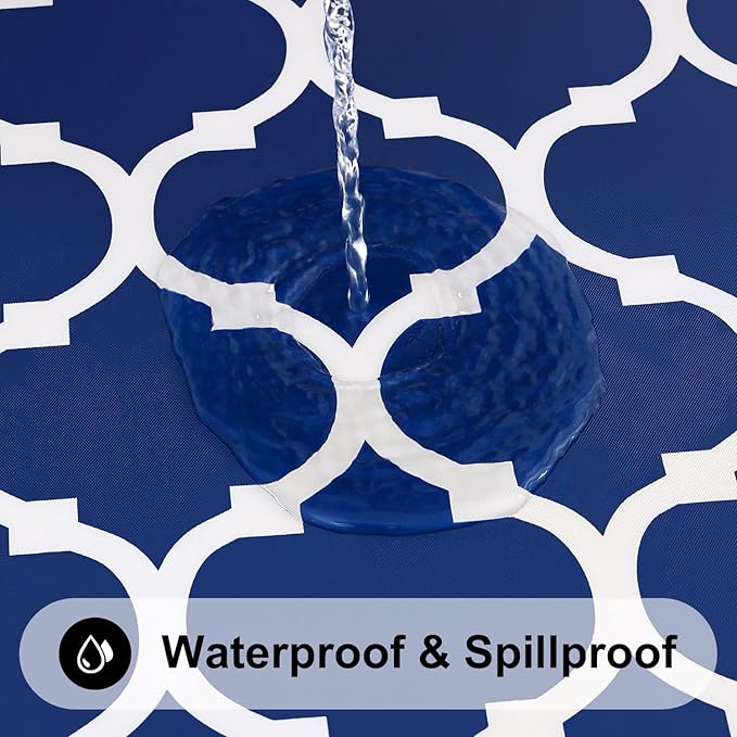 Smiry Rectangle Picnic Table Cover, Waterproof Elastic Fitted Camping Tablecloths for 8 Foot Tables, Wipeable Flannel Backed Vinyl Tablecloth Protector for Indoor, Outdoor (Navy, 30x96 Inches)