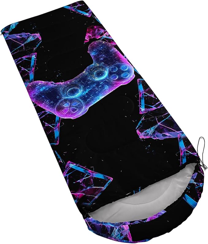 AILONEN Blue Glowing Basketball Sleeping Bag for Kids Boys,Warm and Cool Weather,Lightweight,Waterproof Backpacking,City Theme Ball Sports Sleeping Bag for Camping