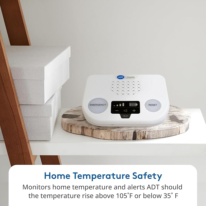 ADT Medical Alert Plus - in-Home Medical Alert System for Seniors - Cellular 4G Coverage, 600ft Pendant Range, Home Temperature Monitoring, 24/7 U.S. Based Monitoring (White Wristband)