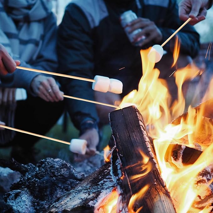 Natural Bamboo Smores Sticks 17.5", 40 PCS Marshmallow Roasting Skewers, Extra Long 5MM Thick Heavy Duty Wooden S'more Sticks for Grilling, Camping Fire, Caramel Candy Apple, Hot Dog