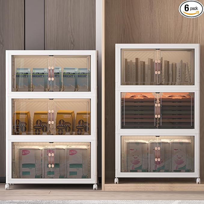 Extra Large Stackable Storage Binswith lids & Wheels, Foldable Collapsible Closet Organizers,720QT-120QT/30GAL*6Pack Plastic Containers with door & drawers for bedroom Dorm