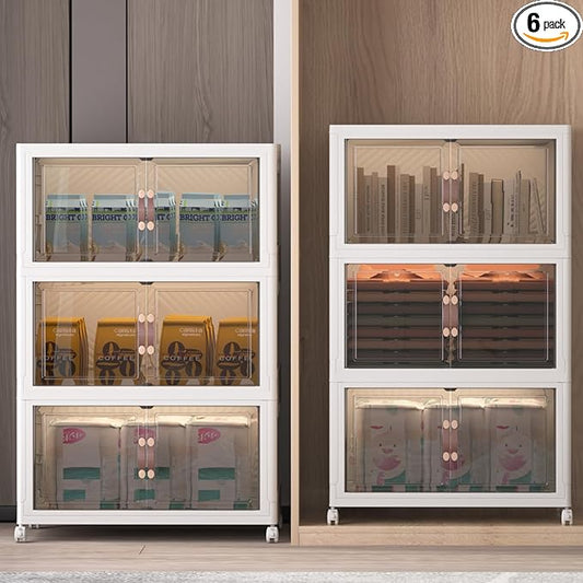 Extra Large Stackable Storage Bins with Lids & Wheels & Door, 672QT-112QT/28GAL*6Pack Foldable Collapsible Closet Organizers, Plastic containers drawers for bedroom Dorm