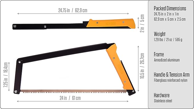 AGAWA - BOREAL24 -> 24 Inch Folding Bow Saw (Black Frame - Yellow Handle - All Purpose Blade)